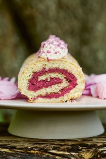 Blackcurrant and rose roulade