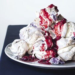 Blackcurrant meringues with Chambord semifreddo