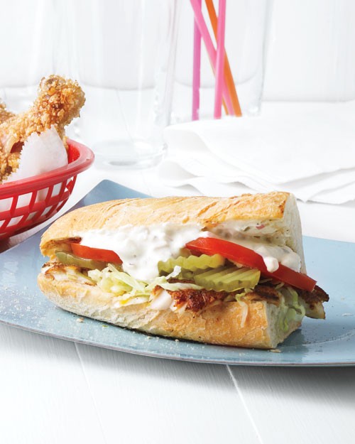 Blackened catfish po'boy with light tartar sauce