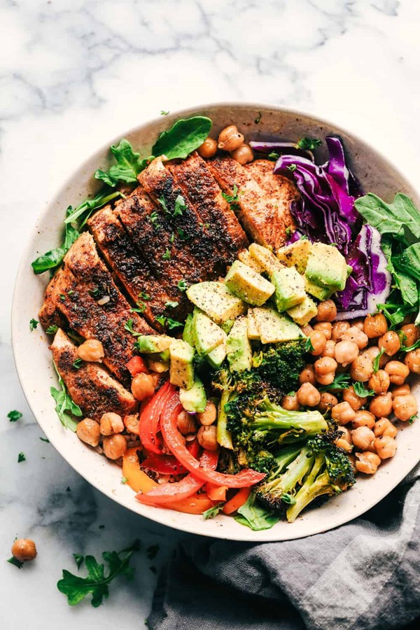 Blackened chicken avocado power bowls