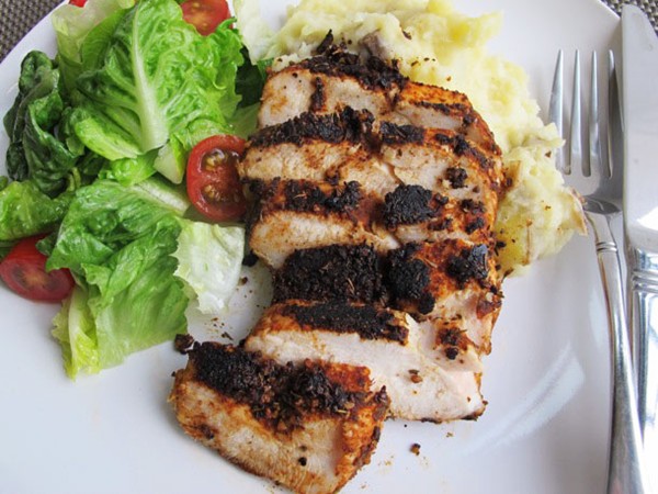 Blackened chicken with smashed potatoes