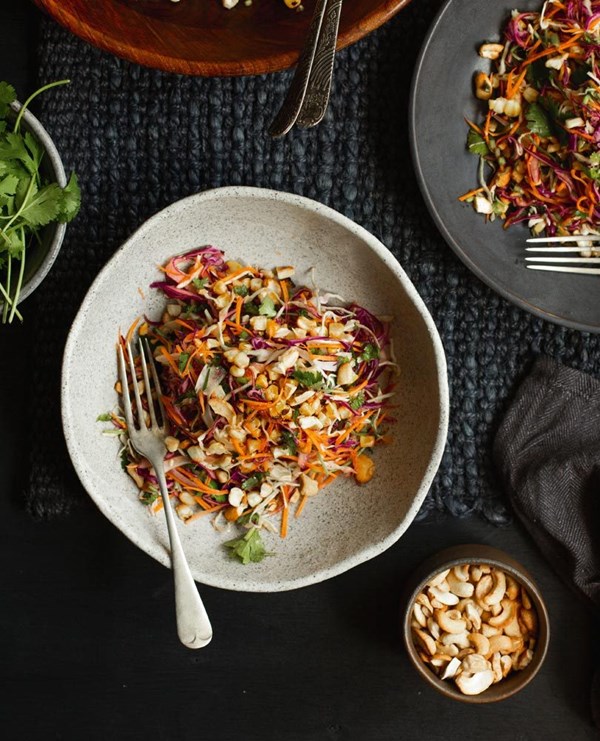 Blackened corn slaw with lime-leaf dressing