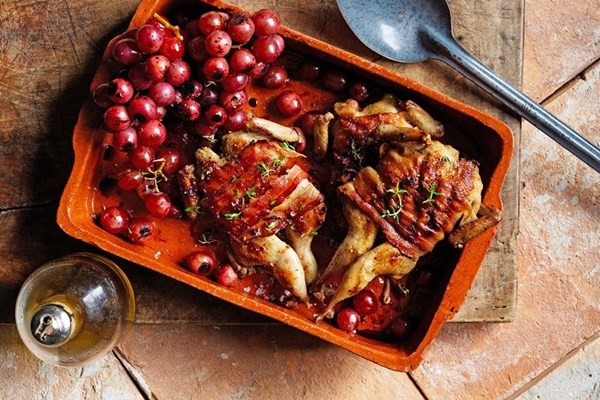 Blackened grapes with pancetta quails [Danielle Alvarez]