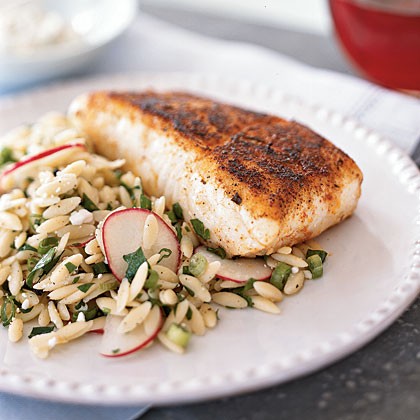 Blackened halibut with remoulade