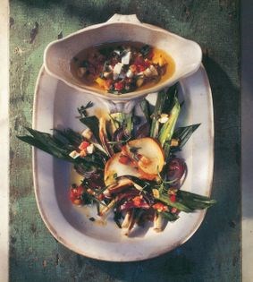 Blackened leek, red onion & smoked mozzarella salad with tarragon vinaigrette