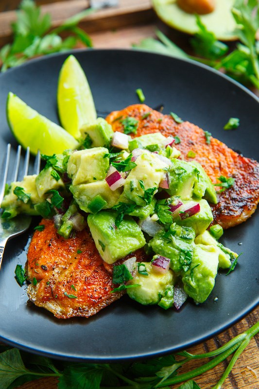 Blackened salmon with avocado salsa
