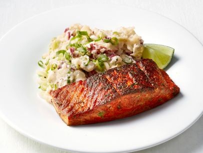 Blackened salmon with lima bean smashed potatoes