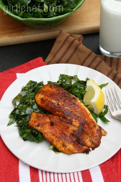 Blackened tilapia with quick collard greens