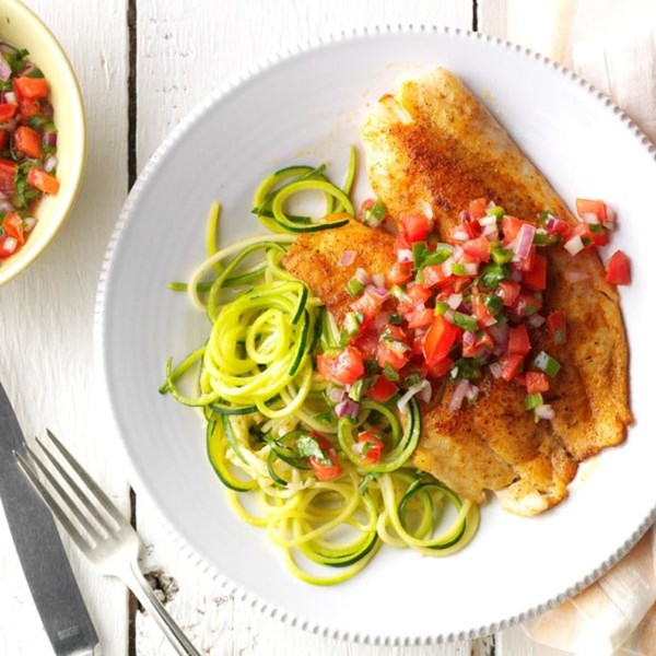 Blackened tilapia with zucchini noodles