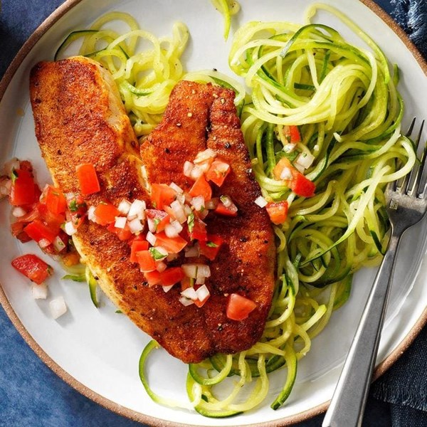 Blackened tilapia with zucchini noodles