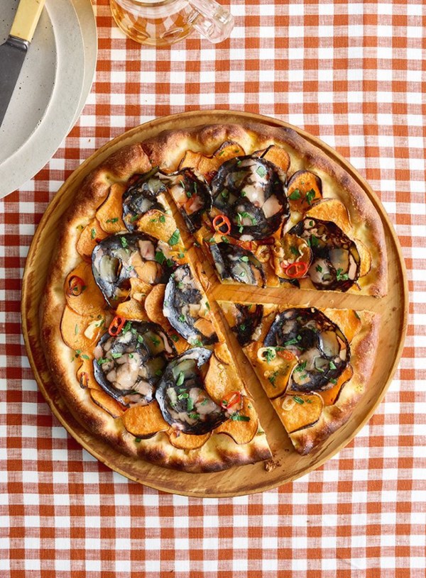 Blackfoot paua saucisson & kumara pizza