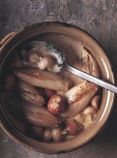 Blanquette of chicory, turnips and shallots with honey and mustard