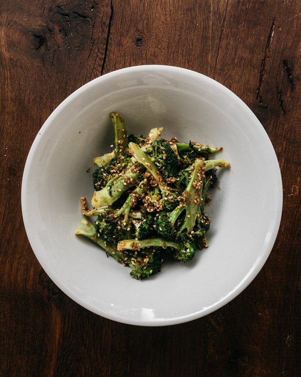 Blasted broccoli with Japanese-style sesame dressing