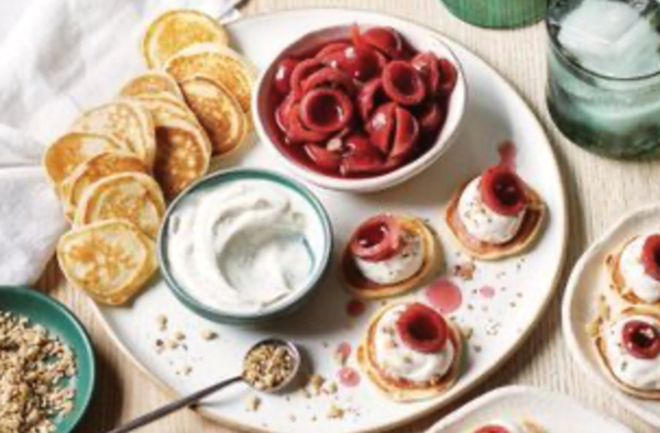 Blinis with ricotta, Warndu dukkah and pickled quandongs
