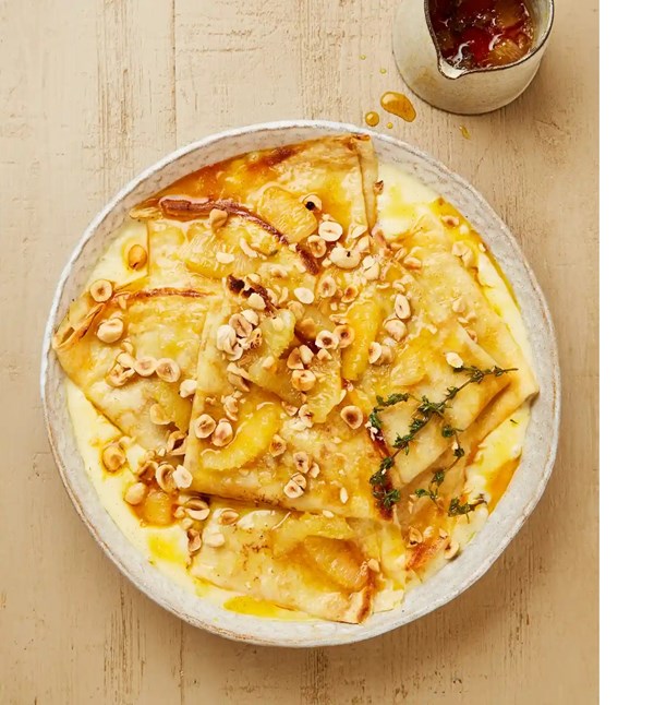 Blintzes with mascarpone, lemon and thyme