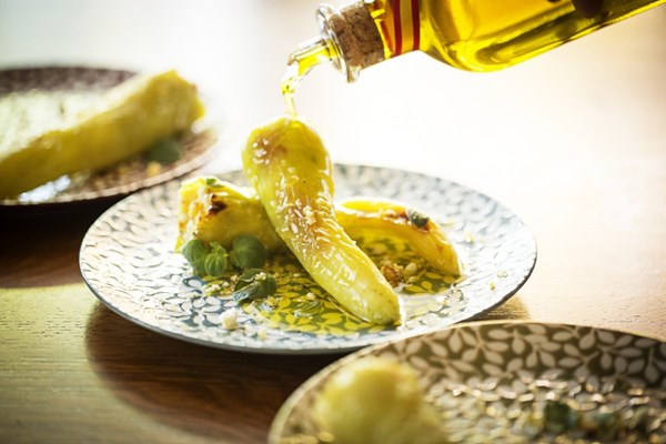Blistered banana peppers with cheese