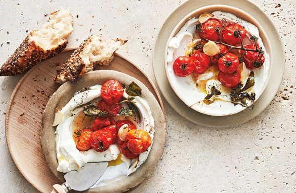 Blistered cherry tomatoes with galotyri