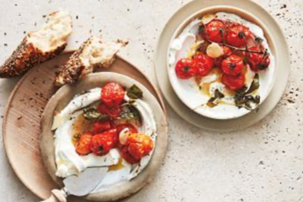 Blistered cherry tomatoes with galotyri