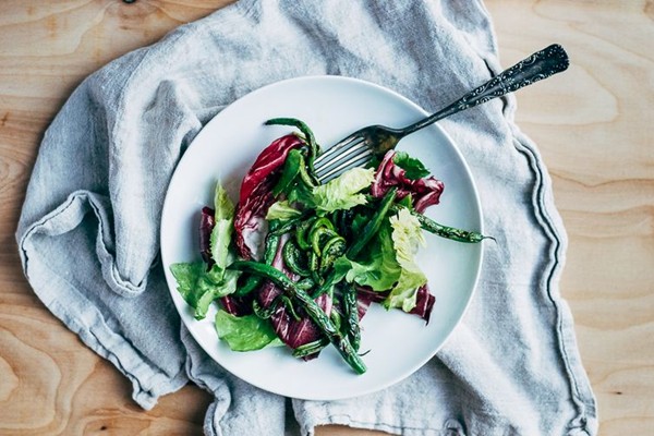Blistered fiddlehead & green bean salad with sherry-orange vinaigrette