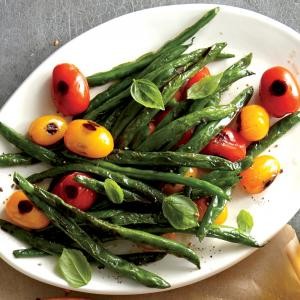 Blistered green beans and tomatoes