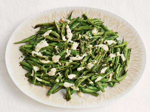Blistered green beans with tahini
