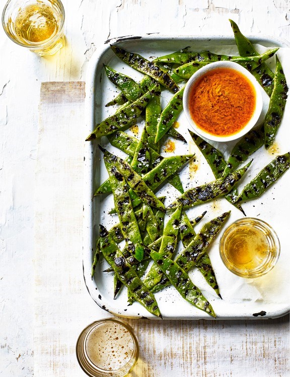 Blistered runner beans with bagna cauda