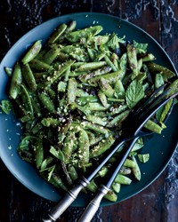 Blistered snap peas with mint