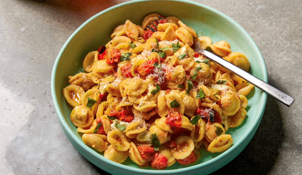 Blistered tomato orecchiette with fresh mozzarella