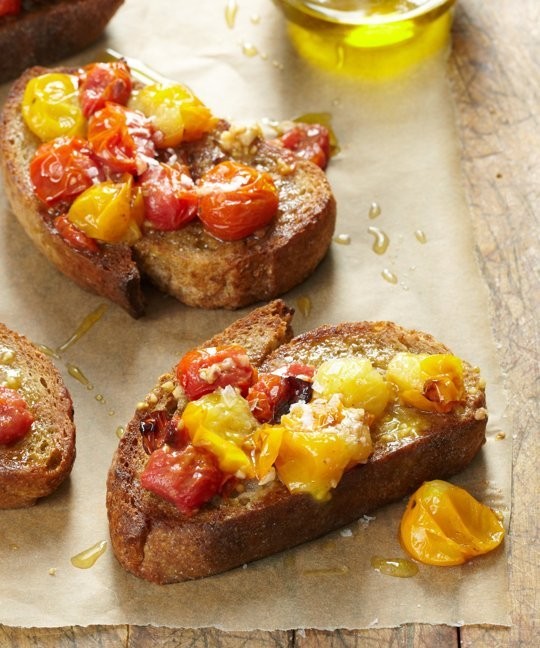 Blistered tomato toasts