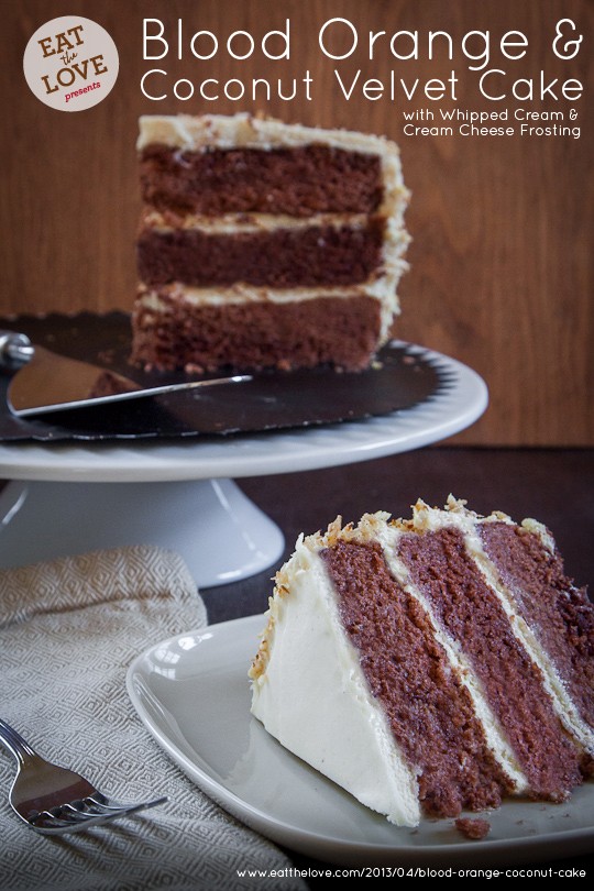 Blood orange & coconut velvet cake with whipped cream and cream cheese frosting