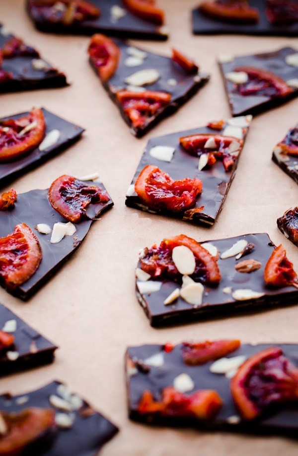 Blood orange almond chocolate bark