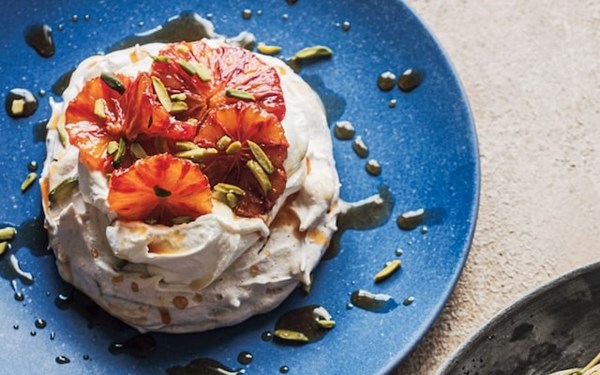 Blood orange and caramel Pavlova