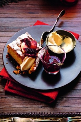 Blood orange and hazelnut cake and blood orange syllabub