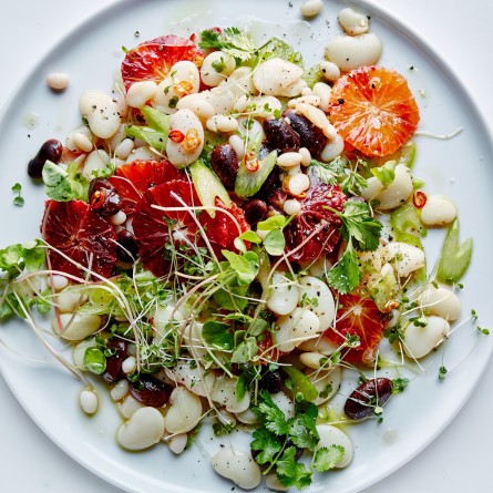 Blood orange and mixed bean salad with sprouts