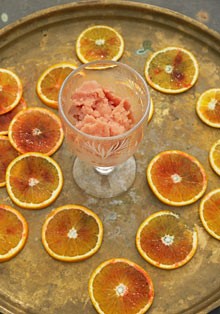 Blood orange and pink grapefruit sorbet with limoncello