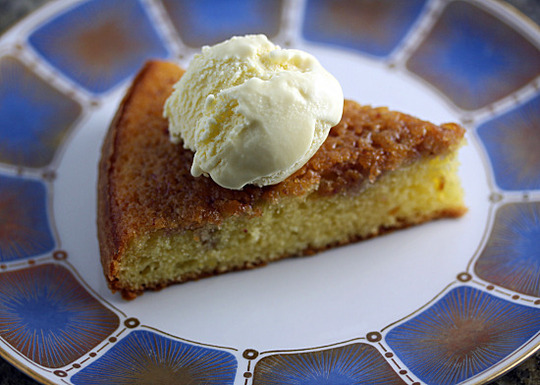 Blood orange cardamom cake with mint feta ice cream