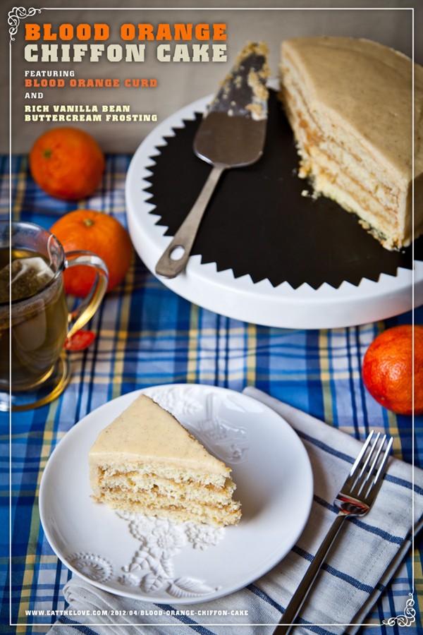 Blood orange chiffon cake with blood orange curd and rich vanilla bean buttercream frosting