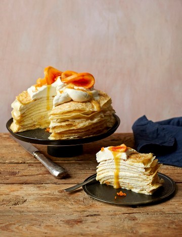 Blood orange curd crêpe cake