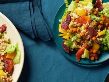Blood orange-farro salad with crispy chickpeas [blood orange dressing]