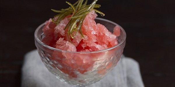 Blood orange granita with crème Chantilly and candied lime