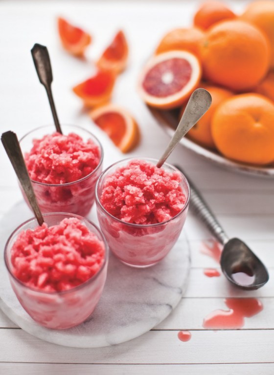 Blood orange granita with tangerine and cardamom