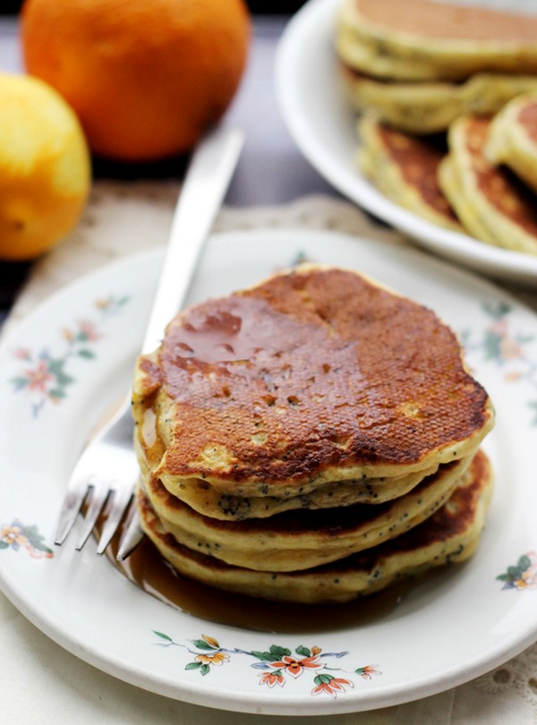 Blood orange Greek yogurt poppy seed pancakes