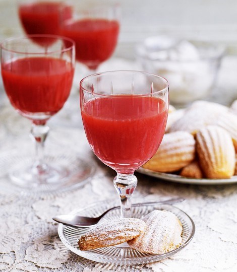 Blood orange jellies with madeleines and Chantilly cream