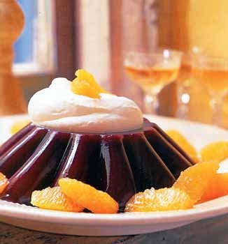 Blood orange jelly with brandied whipped cream