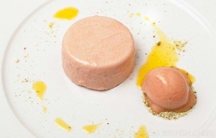 Blood orange mousse with blood orange sorbet
