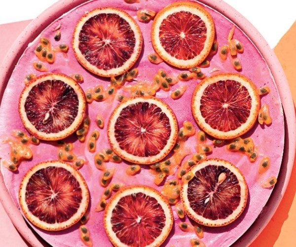 Blood orange-passionfruit cheesecake 