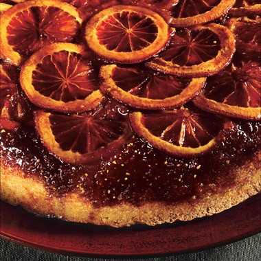 Blood orange polenta upside-down cake with whipped crème fraîche