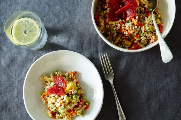 Blood orange, roasted root vegetable, and barley salad