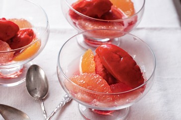 Blood orange sherbet with ruby grapefruit and Moscato