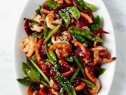 Blood orange-shrimp stir-fry